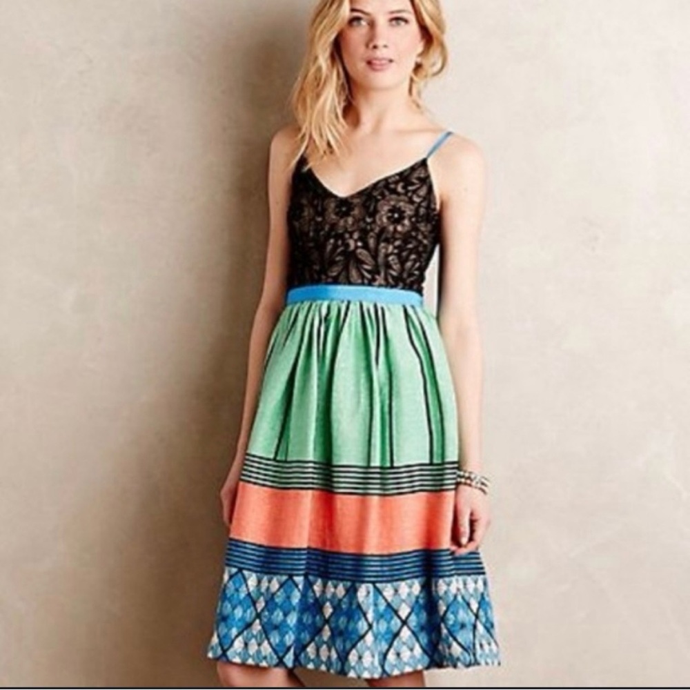 Tracy Reese for Anthropologie Colorblock Lace Silk Dress 12P
